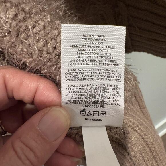 NWT Express Sweater Womens XS Tan Mocha Hooded Open Front Cardigan Cozy Fuzzy - Picture 11 of 13